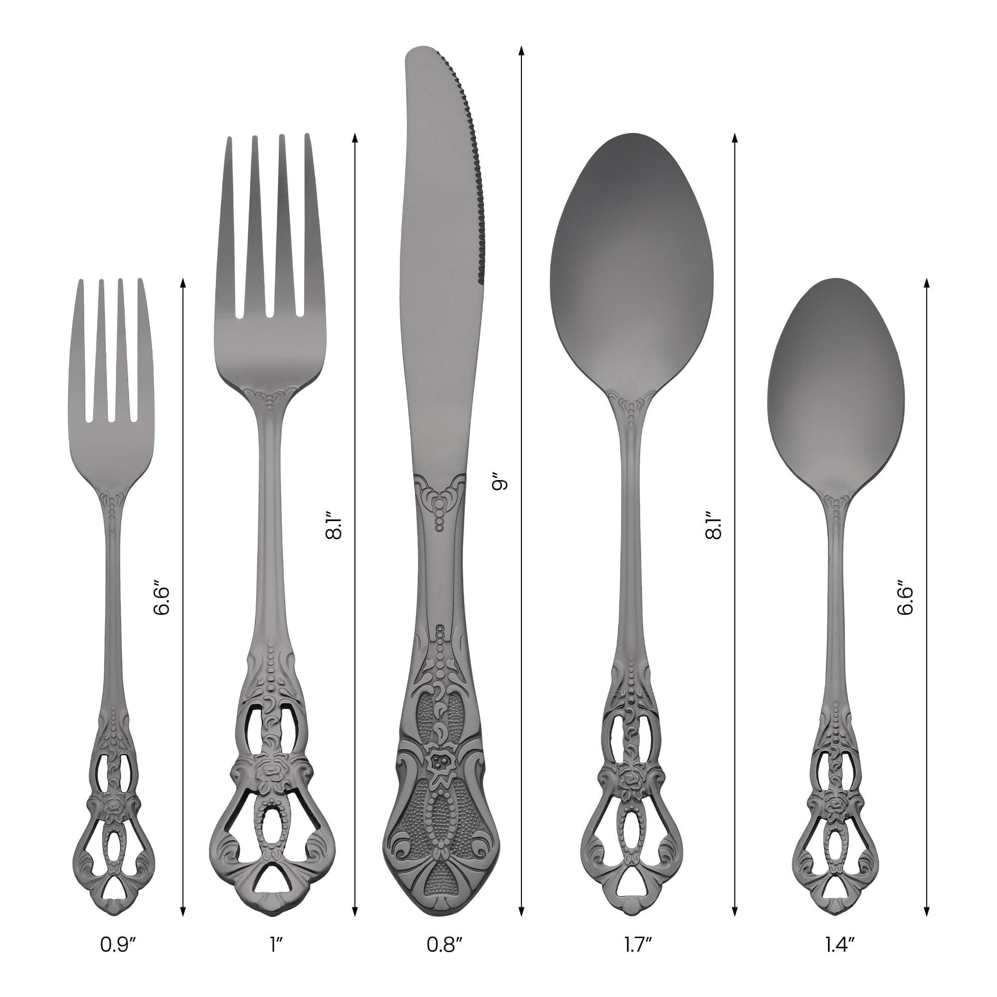Unique Bargains 20 Piece Stainless Steel Floral Flatware Set for Kitchen Eating Tableware Black 20