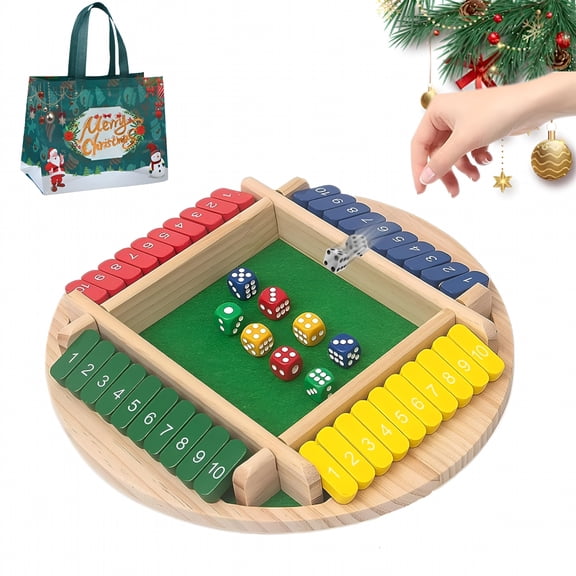CYFW Number Knockdown Game, Shut the Box-Wooden Dice Board Game, 2-8 Player Shut the Box Wooden Dice Board Games, Classic Tabletop Version Family Games for Classroom, Home, Party (4Player)