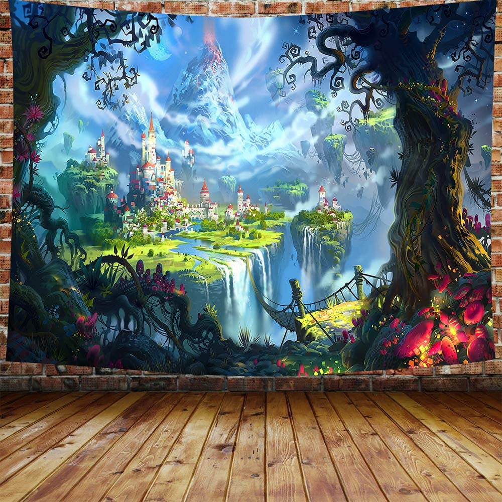 Japanese Fortress On Big Rock At Oceanside Cartoon Scenery Ultra High  Definition Wall Tapestry by Art Twister