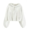 thumbnail image 4 of Girls Fuzzy Hooded Fuzzy Pullover Hoodies Loose Button Pullover Oversized Cozy Long Sleeves Winter Girls Fuzzy Jacket for Kid Girls 4-5 Years, 4 of 4