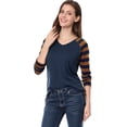 thumbnail image 1 of INSPIRE CHIC Women's Striped Raglan Long Sleeve V Neck T-shirt, 1 of 6