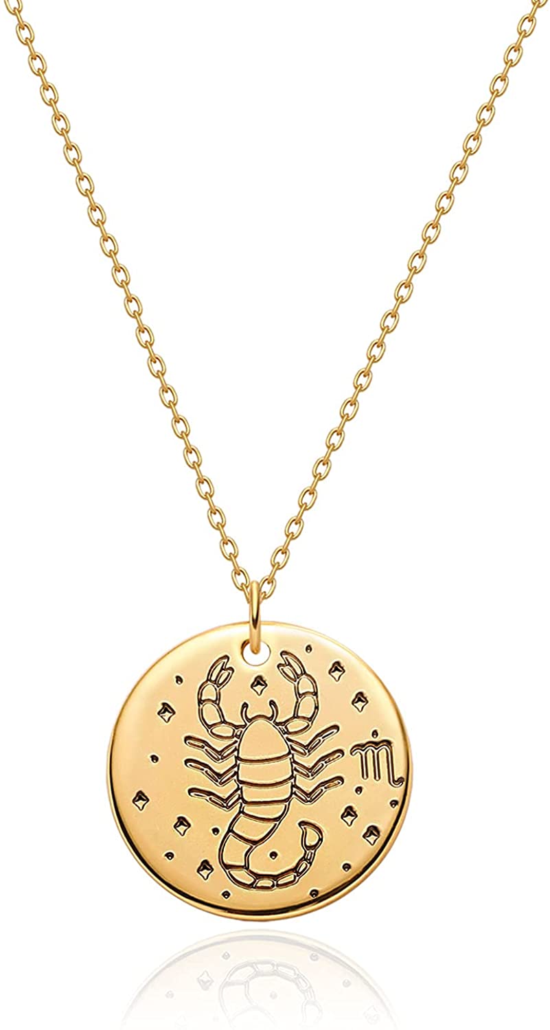 Gold Necklace Coin Disc Zodiac 12 