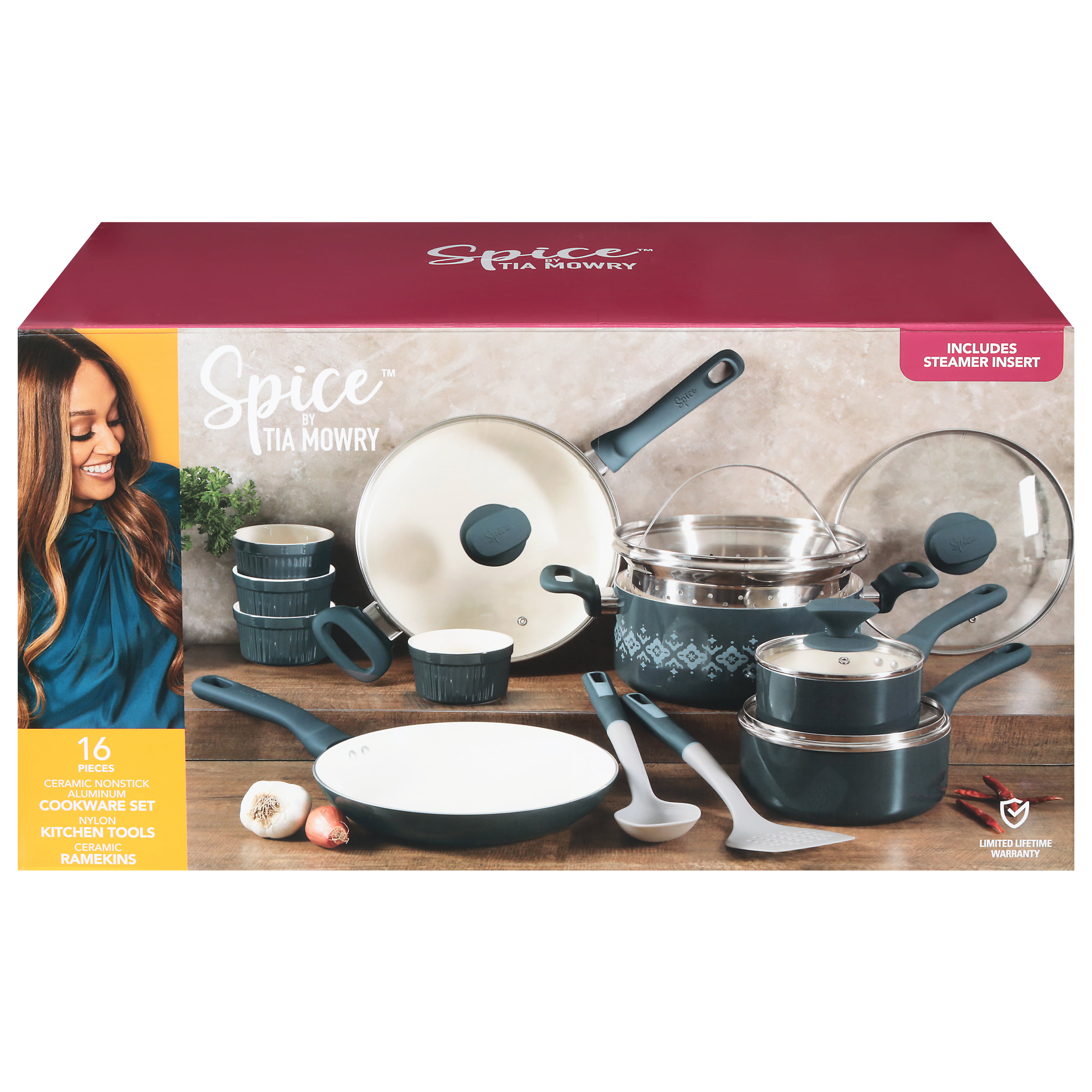 Spice by Tia Mowry Savory Saffron 16-Piece Healthy Nonstick Ceramic  Cookware Set - Teal - AliExpress