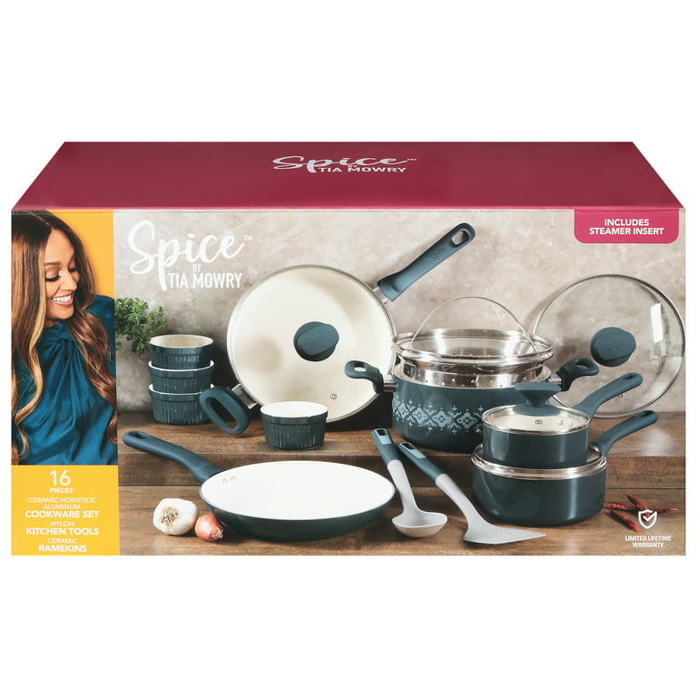 Spice By Tia Mowry Cookware Set, Savory Saffron, Ceramic, Nonstick, Aluminum, 7 Pieces