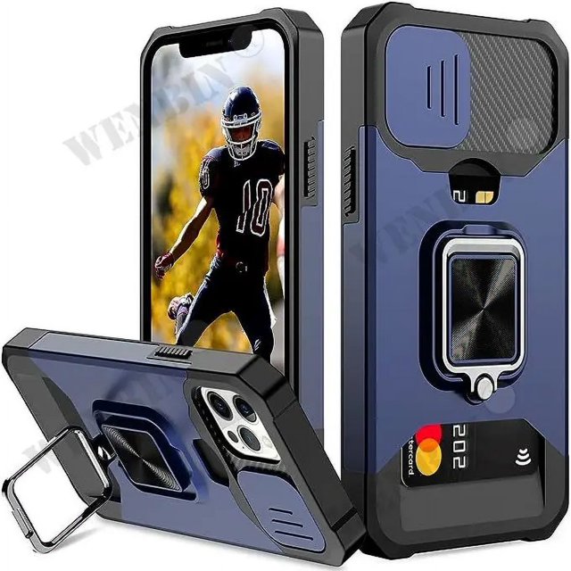 Case For iPhone 15 14 13 12 11 Pro Max Plus 8 7 Plus XR X SE 2022 Card Holder Slot Military Wallet Slide Camera Grade Case Blue iPhone 14 Pro