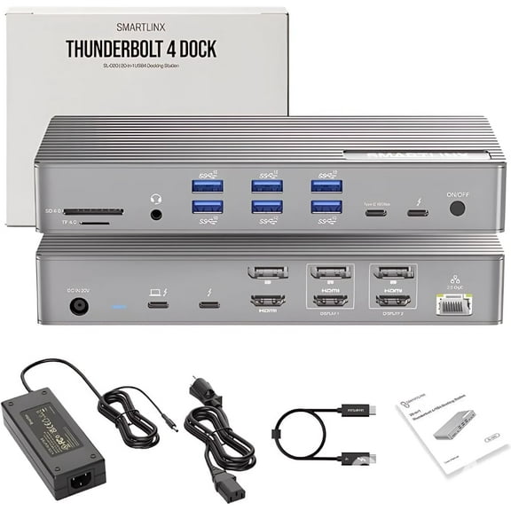 Thunderbolt 4 Dock with DisplayLink - USB-C/A MacBook Docking Station, Chrome, Windows 10/11 Compatible - 21 Ports, Dual/Triple/Quad/5 Monitor Support - 40Gbps, 150W Charging, 8K/4K Display