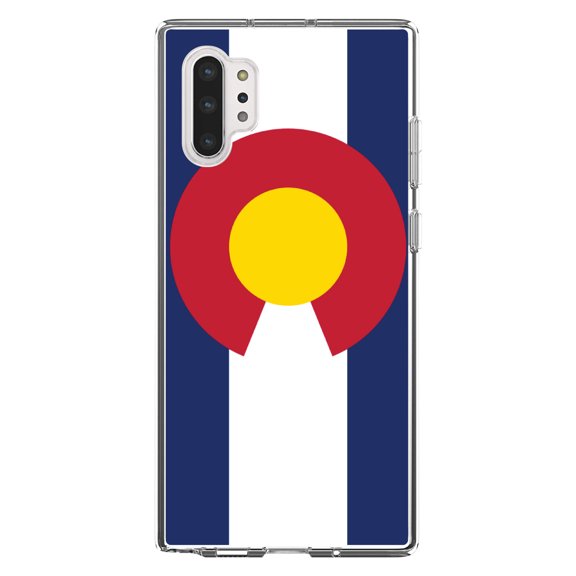 DistinctInk Clear Shockproof Hybrid Case for Galaxy Note 10 PLUS (6.8" Screen) - TPU Bumper, Acrylic Back, Tempered Glass Screen Protector - Colorado State Flag - US State Flag