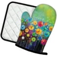 thumbnail image 2 of Abstract Floral Watercolor Painting Oven Mitts and Pot Holders Kitchen Cooking Gloves 2 Pcs Set Heat Resistant Pad for Baking BBQ Home Decor, 2 of 6