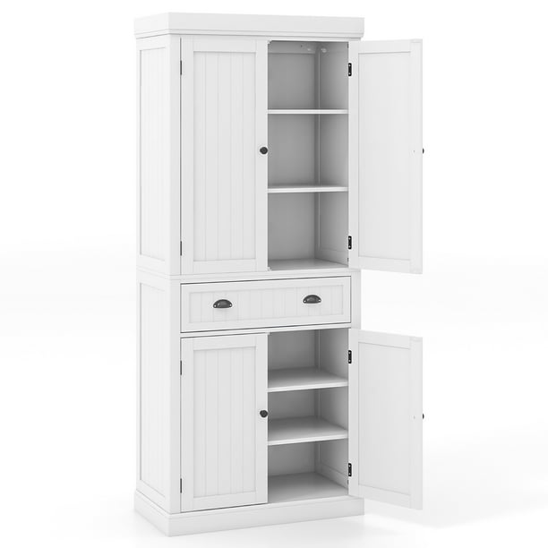 Gymax 72 Kitchen Pantry Storage Cabinet Tall Freestanding Cupboard w 4 Doors Large Drawer White Walmart