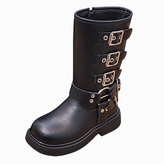 mgoYE Girls Knee High Boot Lightweight Buckle Fashion Girls Riding Boots Water Resistant Warm Winter Shoes for Toddler/Little Kid 2