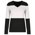 thumbnail image 5 of PNTUTB Women's Fashion Color Block V-Neck Long Sleeve Buttoned Cuff Casual Oversized Pullover Top&Flash Picks, 5 of 5