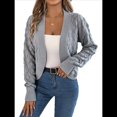 thumbnail image 1 of Suéteres Tipo Cárdigan para Mujer, de Crochet, con Frente Abierto, Chaqueta Corta, para Otoño e Invierno, con Mangas Farol. Gris XL, 1 of 10
