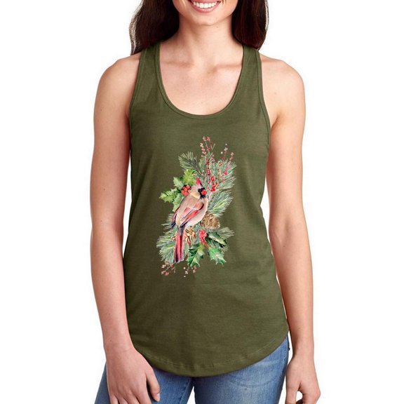 Cardinal Holly Christmas B Racerback Tank Women -Jennifer Paxton Parker Designs, Female Medium
