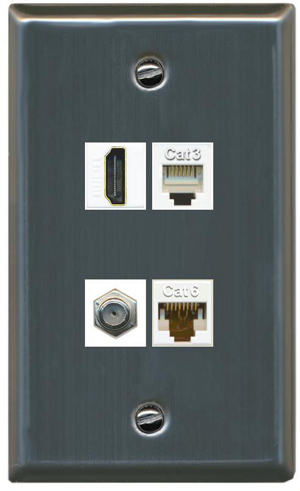 CAT6 COAX HDMI PHONE Wall Jack Coupler PlateFlat Stainless Steel
