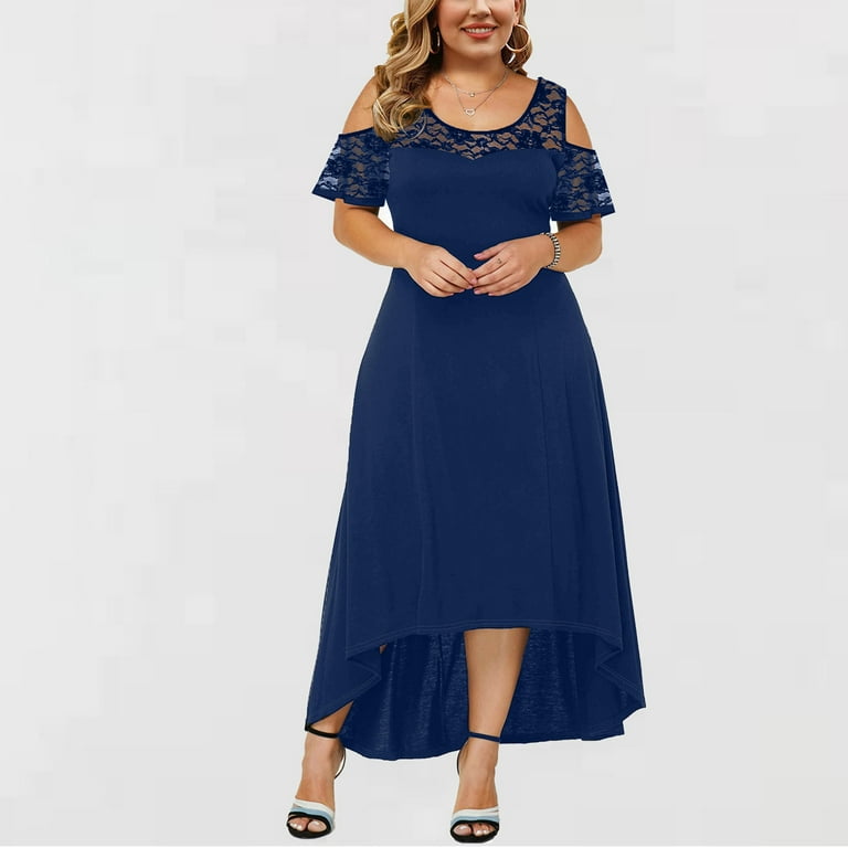 Womens Plus Size Dresses Large Bust Puff Sleeve Hide Belly Casual Loose  Pleated Midi Dress for Women Knee Length 