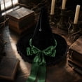 thumbnail image 3 of Halloween Witch Hat for Women, Gothic Velvet with Wide Brim and Bow Green, 3 of 3