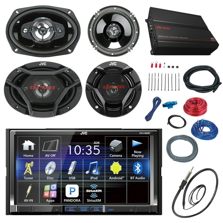 JVC KWV420BT 7 Touch Screen Car CD/DVD Receiver Bundle Combo With 2x Dual  6.5 2-Way And 2x 6x9 Inch 4-Way Coaxial Speakers + 800-Watt 4-Channel  Amplifier With Install Kit + Enrock AM/FM