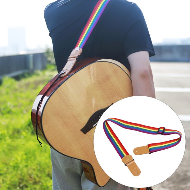 Correa Para Guitarra Rainbow, Cuero De Primera Y Algodón, Longitud Ajustable De 35,63 A 60,63 Pulgadas, Con Bolsillo Para Púas Y Correa Para Bajos Acústicos, Guitarras