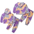 thumbnail image 3 of XYIJANI 2 Piece Outfits Toddler Boys Tie Dye Purple Sports Set Long Sleeve Hooded Sweatshirt + Elastic Waistband Pants With Pockets School Wear Girls Summer Outfits (Purple,110), 3 of 6