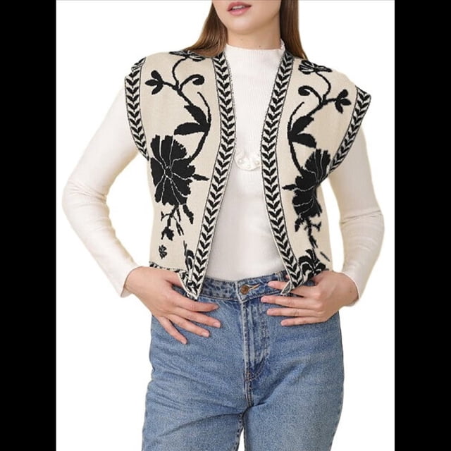Chaleco de Vaquera, Atuendo Occidental para Mujer, Chaleco Bordado, Cárdigan Corto Sin Mangas, Top Bohemio. S