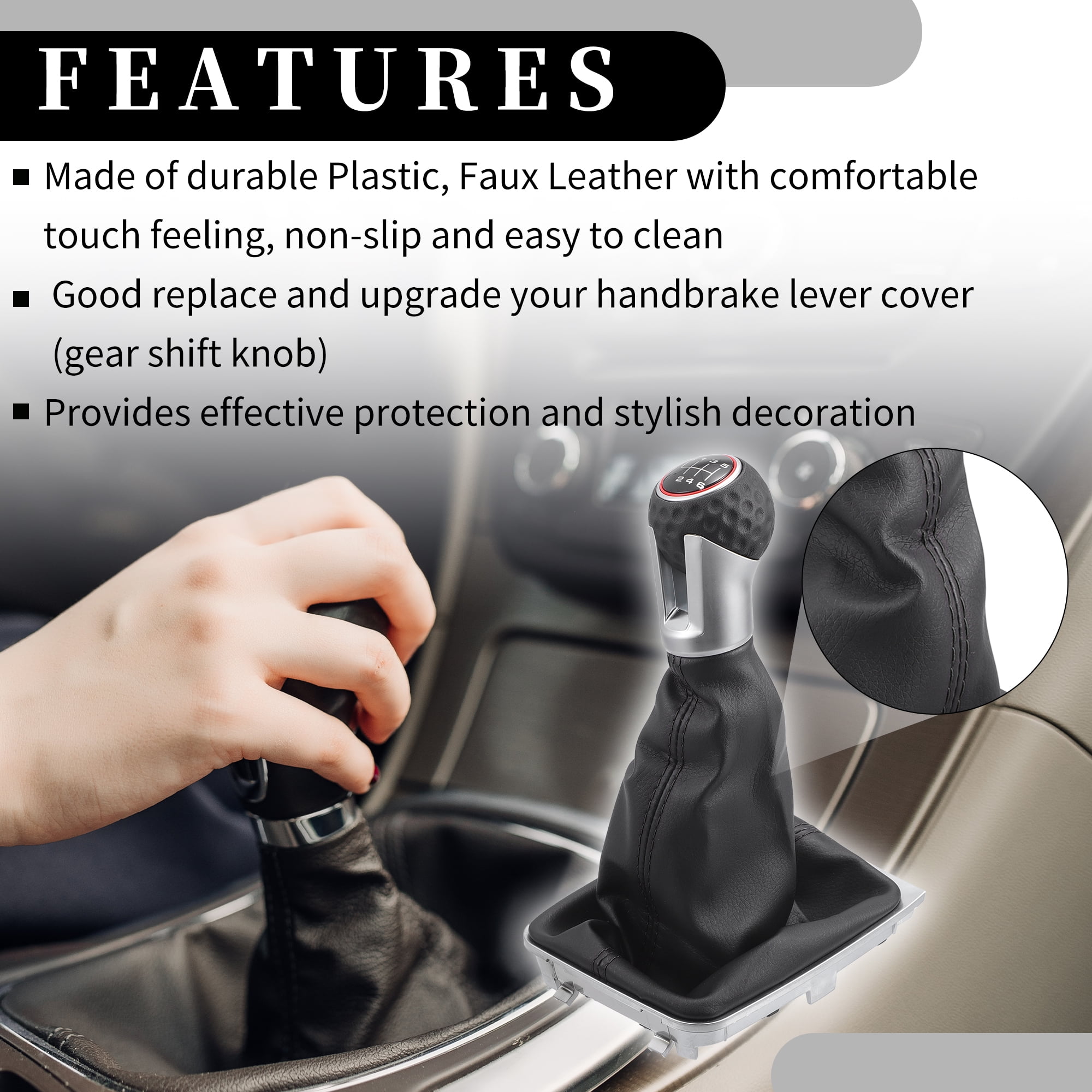 6 Speed Manual Gear Shift Knob with Dust Cover - Stick Shifter Knob - for VW Golf 2013-2017 Faux Leather