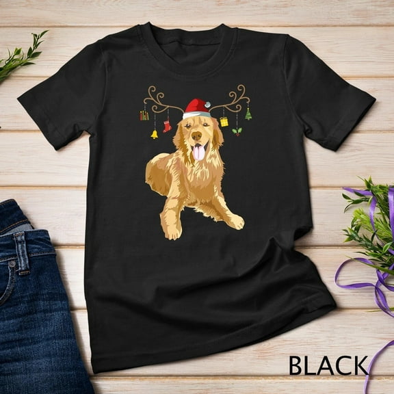 Golden Retriever Christmas T-Shirt – Ugly Sweater Style Dog Lover Graphic Tee – Festive Gift