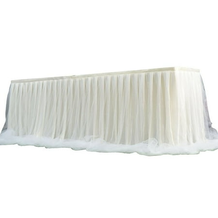 

2 Pack Tulle Table Skirt With Lining Fluffy Tutu Table Skirts Table Skirt For Birthday Outdoor Wedding Christmas Halloween Party Decorations-Creamy White+White-1x0.75m