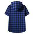 thumbnail image 4 of CAICJ98 Boys Girls Short Sleeve Button-up Shirt with Hood Unisex Kids Cotton Plaid Hoodie Flannel Fall Shirts (Blue,14-15 Years), 4 of 5