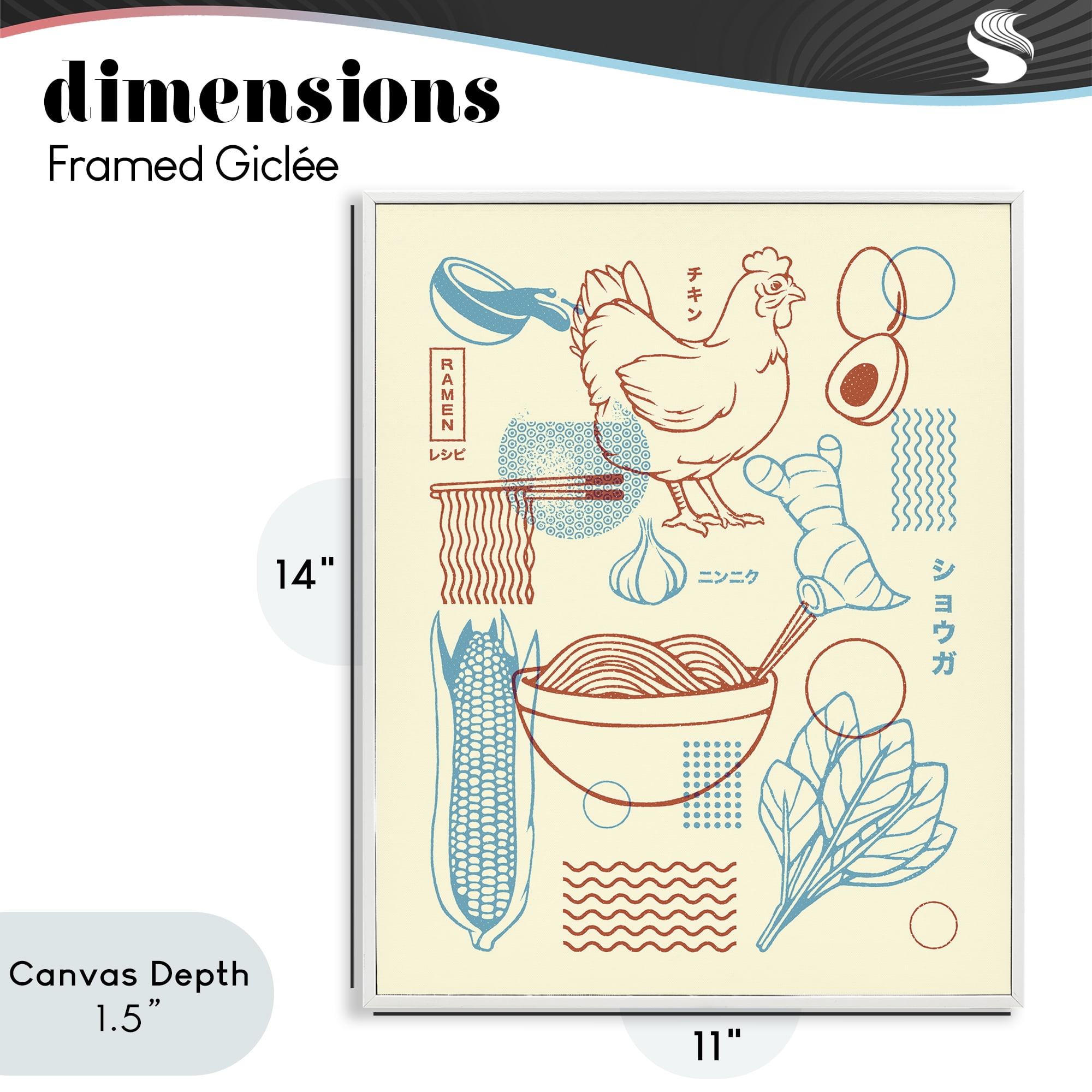Stupell Industries Minimalist Ramen Ingredients White Framed Giclee Art, design by Tobe Fonseca