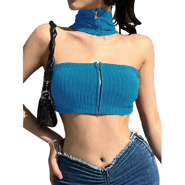 Txlixc Blusa tubular de verano para mujeres, de punto de color sólido Txlixc moda