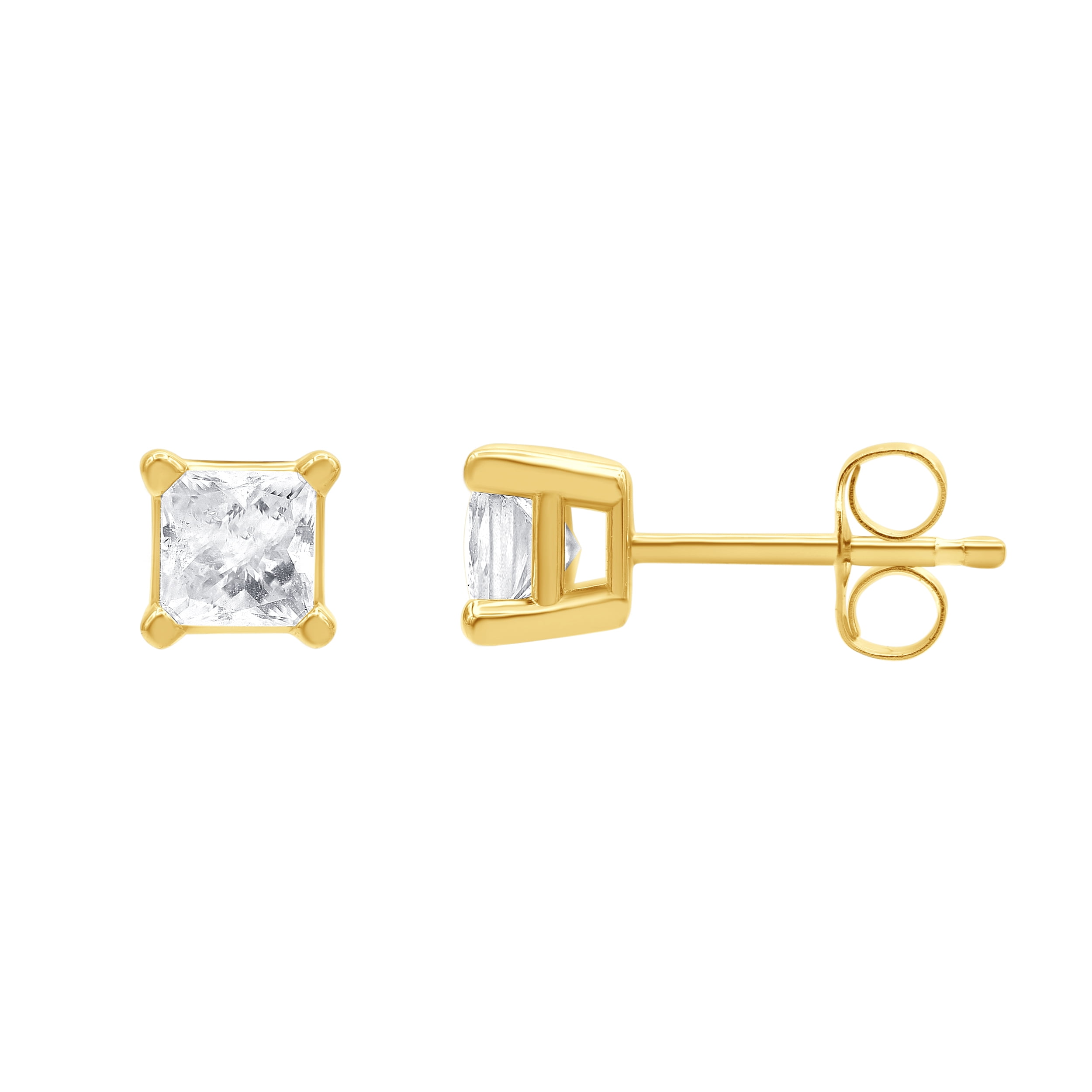 Unique Brilliance 0.75 Carat T.W. Princess Diamond Stud Earring in 14K Yellow Gold (I-J, I2-I3)