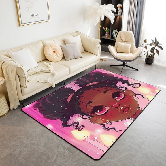 Erosebridal American African Women Area Rug 3x5 for Living Room,Teen Rug for Birthday Gift,Happy Birthday Area Rugs Non Slip,Kawaii Indoor Floor Mat Non Shedding