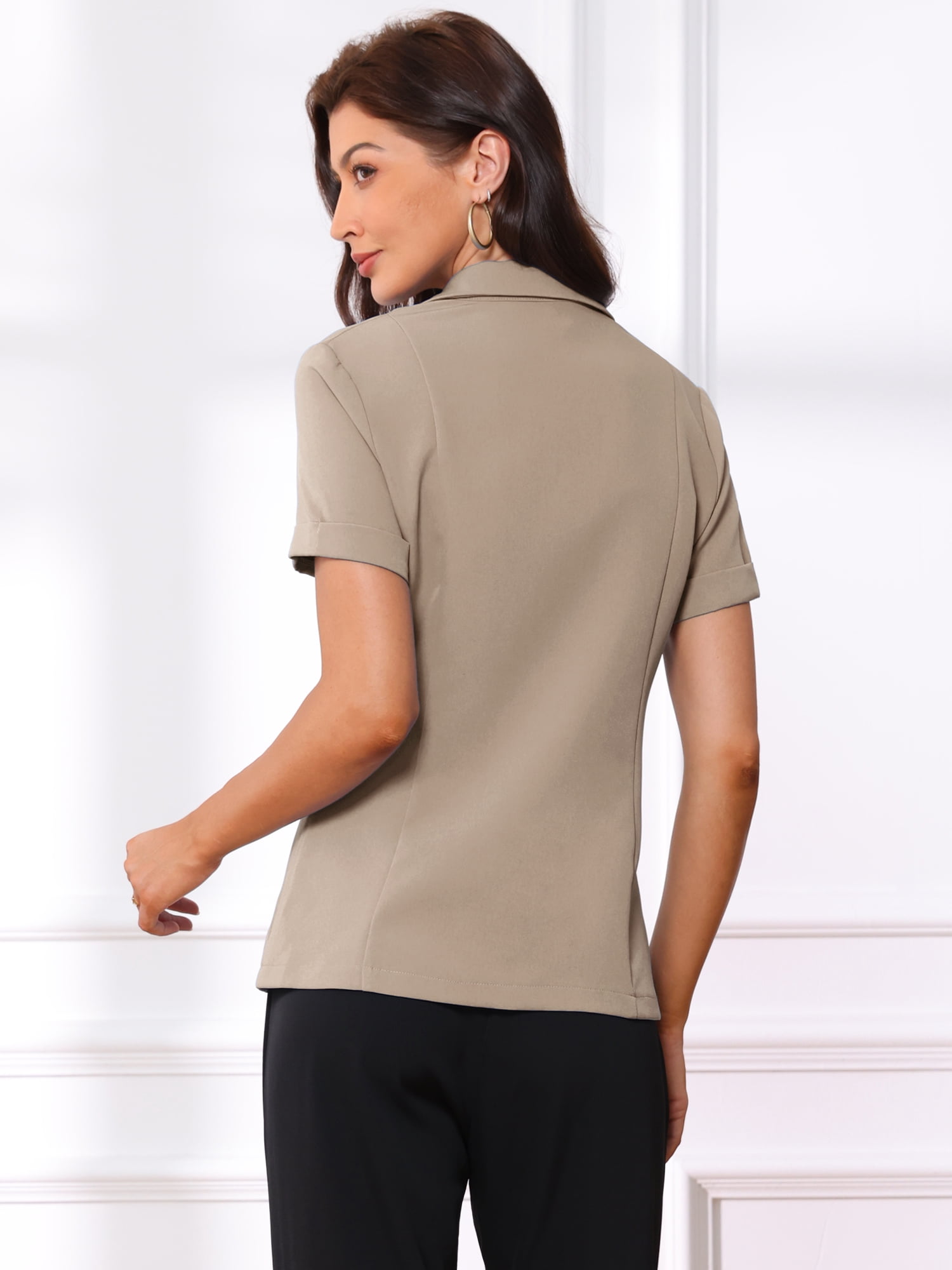 DARING DIVA Women's Button Office Business Short Sleeve Blazer S Dark Khaki