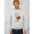 thumbnail image 3 of Thanksgiving Cat Meow Funny Hiding Turkey Crewneck Sweatshirt, XL, White, 3 of 6