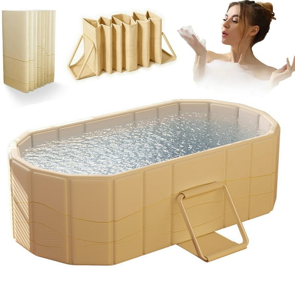 Foldable Bathtub for Adult, 59 Inch Large Portable Bath Tub, Collapsible Soaking Bathing Shower Tub Folding SPA Tub for Shower Stall, Hot Ice Bath, Baby Swimming, Yellow