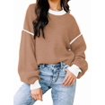 thumbnail image 3 of Suéter Holgado de Otoño para Mujer, Moderno Jersey de Punto A Rayas con Mangas Murciélago y Bloques de Color. Caqui XXXL, 3 of 6