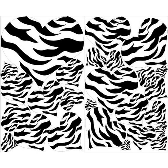 Black And White Zebra Print Heart Wall Decals 27 Total Removable Decor Stickers