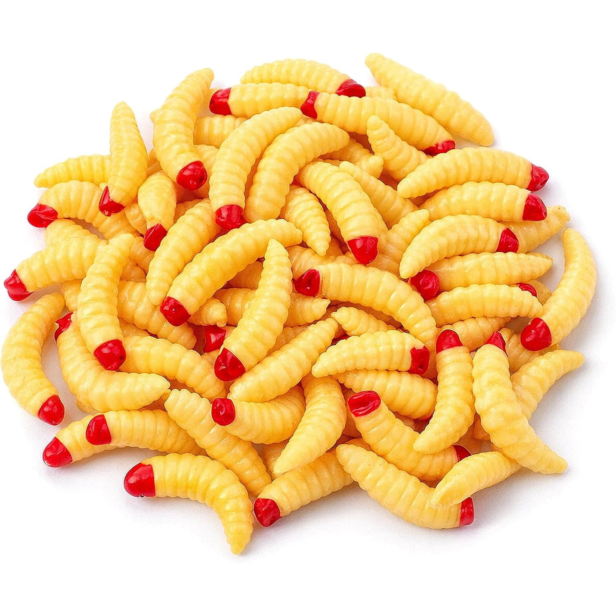 50 count Maggots Fishing - Realistic Soft Plastic Maggots & Worms 1 Inch (2cm) Artificial Fishing Lures for Panfish Bluegill Crappie & Trout