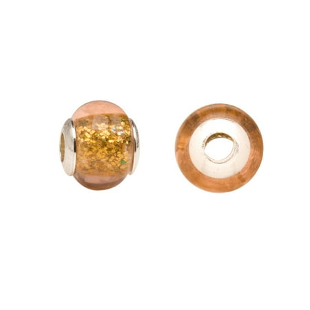 Gold Lampwork Glass Bead Gold Speckled Glass Large Hole Beads Murano Lampwork European Glass Crystal Charms Beads Spacers Fit Pandora Troll Chamilia Carlo Biagi Zable Snake Chain Charm Bracelets 11x13.5mm 4pcs ()
