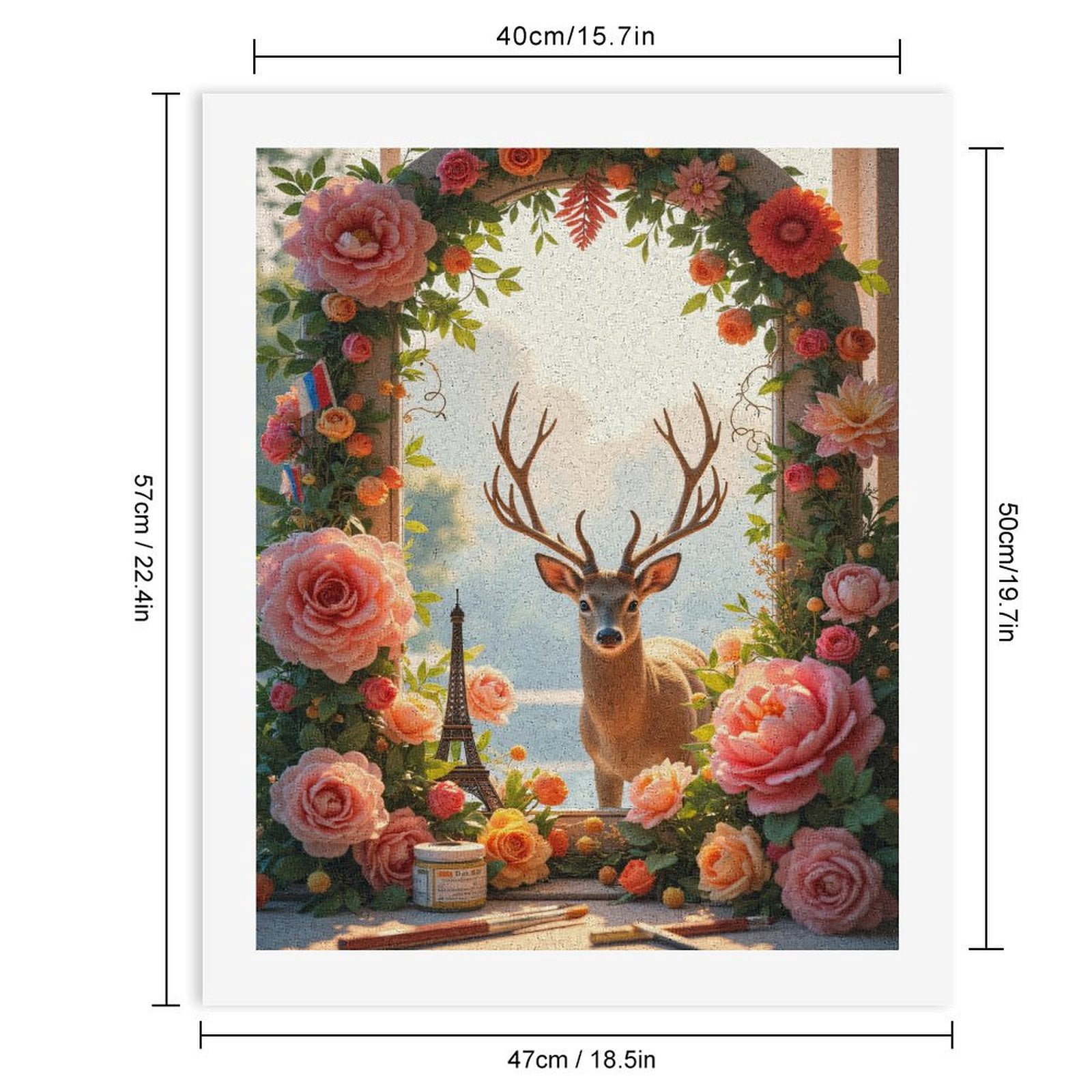 Paint By Numbers Kit for Adults Beginner - DIY Deer In Flower Frame With Miniature Tower Canvas Painting Kits for Adults, Frameless Paint By Number for Adults for Home Wall Decor 16x20 Inch