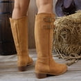 thumbnail image 4 of Willtoo Fall Winter Boots for Women Double Buckle Wide Calf Knee High Boots, Faux Suede Pointed Toe Stacked Block Heel Tall Boots, Side Zipper Casual Fall Winter Fashion Boots, 4 of 5