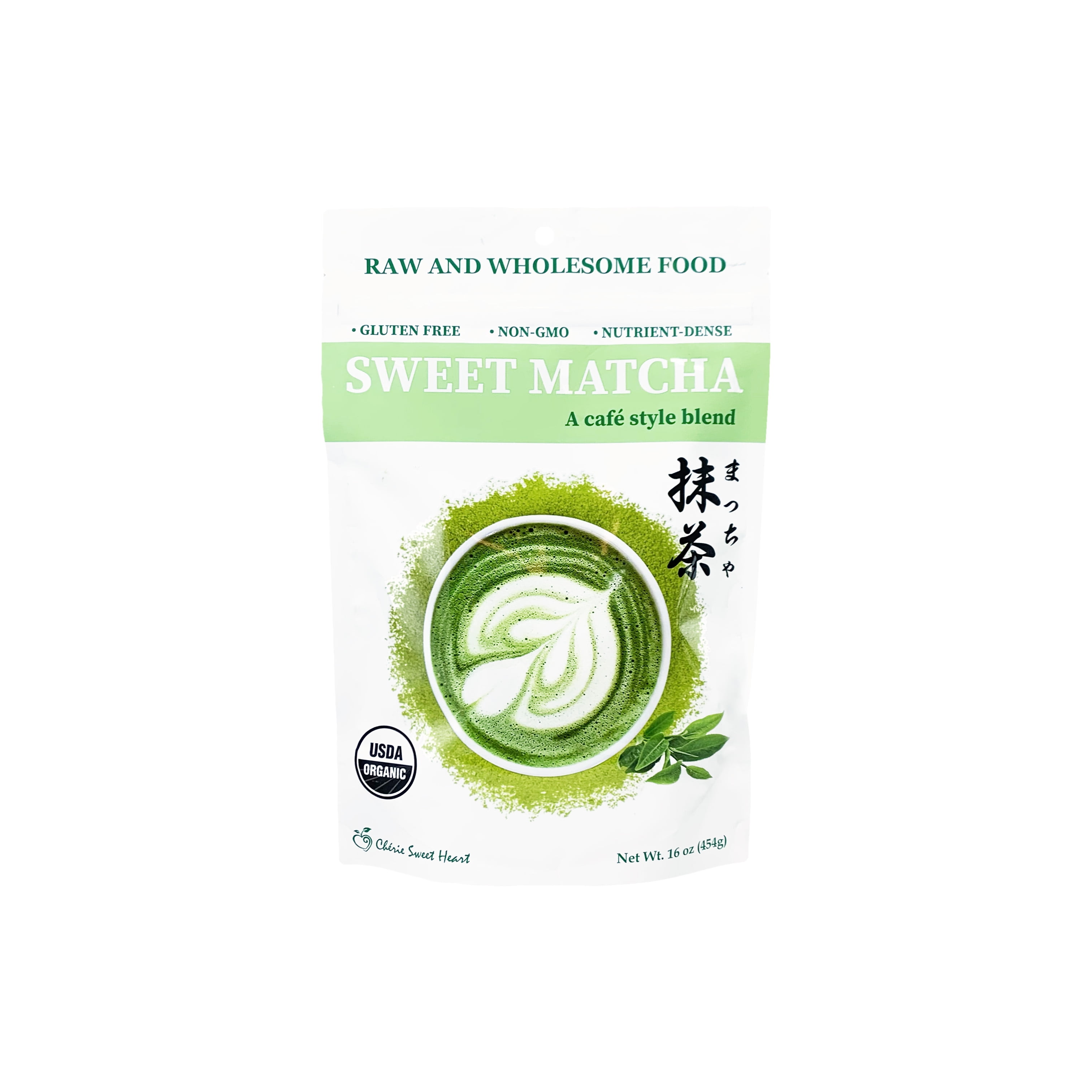 Organic Sweet Matcha Green Tea Powder 16oz/454g Latte Grade, Delicious Natural Energy Drink by Cherie Sweet Heart