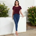 thumbnail image 2 of Women's Short Sleeve Crew Neck All-Over Sequin Embellished Top Stylish Sparkling Blouse- Large, Burgundy, 2 of 6