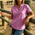 thumbnail image 4 of Women's V-Neck Button-Up Short Sleeve Blouse with Side Slit Detail, 4 of 7