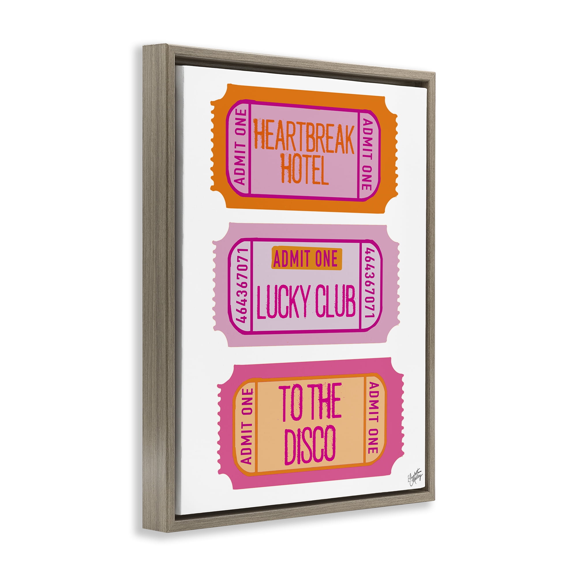 Stupell Industries Disco Phrases Tickets Text & Numbers Painting Brown Floater Framed Canvas Art Print Wall Art, 25 x 31