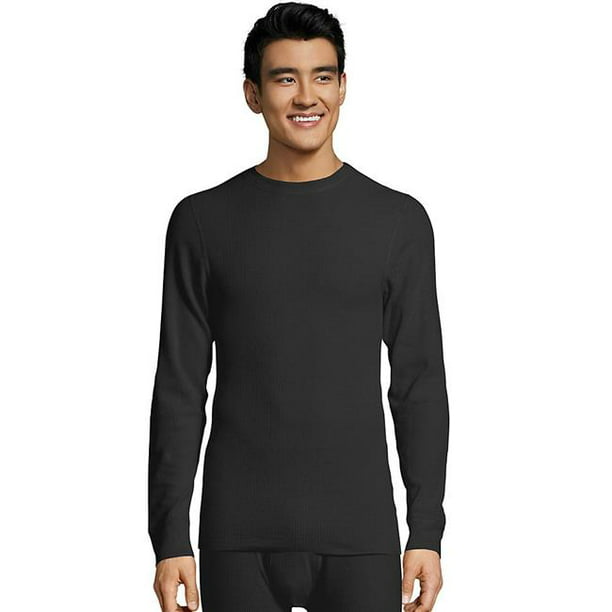 T-Shirt Thermique à Col Rond en Coton Biologique pour Hommes&44; Noir - Large
