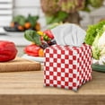 thumbnail image 4 of FUIALDOLG Tissue Box Cover PU Leather Car Tissue Holder Square Waterproof Facial Paper Organizer Dispenser for Bathroom, Vanity Countertop, Tabletop, Red Checkered Pattern, 4 of 7