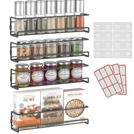 Blibly Spice Rack Organizer for Cabinet 4 Tier Seasoning Organizer Wall Mount Spice Organization for Cabinet Pantry Fridge Kitchen 11.5"