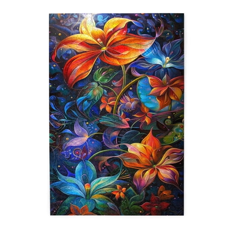 1000 PCS Fantasy Colorful Flower Puzzles For Adults 1000 Pieces Wonderful Imagination Enjoy The Puzzle Solving Process Modern Art Flower Wooden Jigsaw Puzzles Adult Puzzle Home Wall Decor