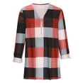 thumbnail image 4 of JGGSPWM Women's Plaid Print Cotton V Neck Cuffed Long Sleeve Blouse Casual Work Top Red S, 4 of 6